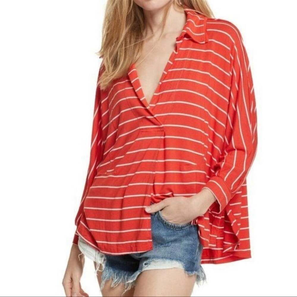 Free People We the Free Red Can’t Fool Me High Low Striped Tunic Sz XS